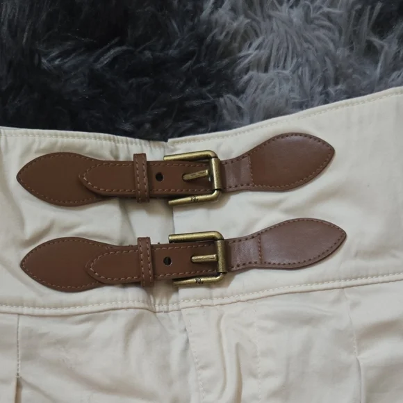 Ralph Lauren Cream High Waist Shorts with Brown Belt Accents - Picture 3 of 8